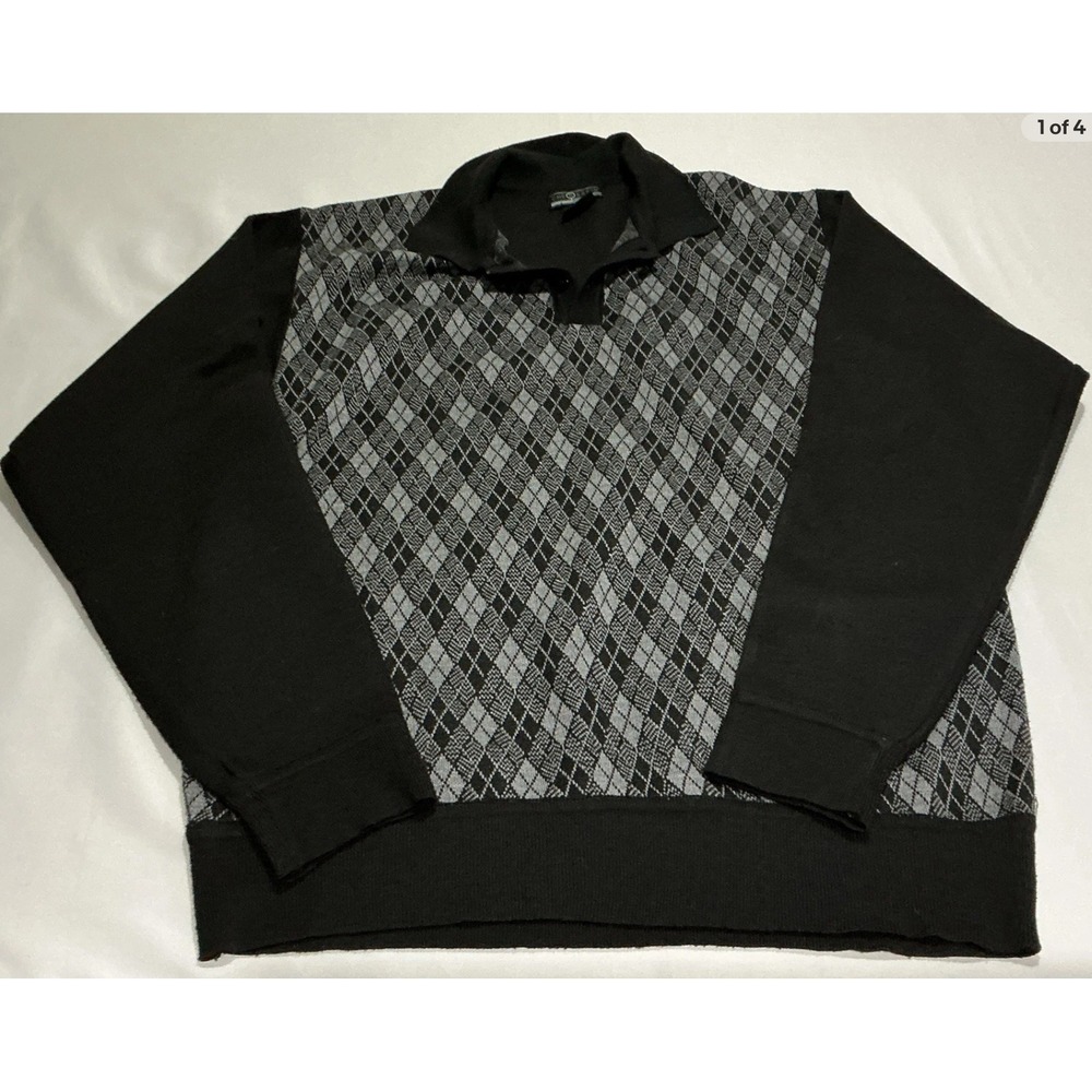 Chereskin Sweater Mens Large Black Argyle Pattern Grandpacore Old Money Preppy